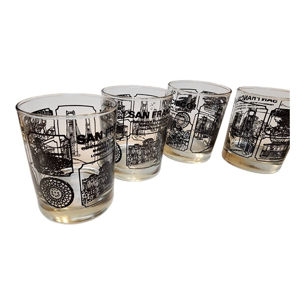 5 Vintage 1960s Libbey Lowball Whiskey Glasses San Francisco California Scenes - Picture 10 of 10